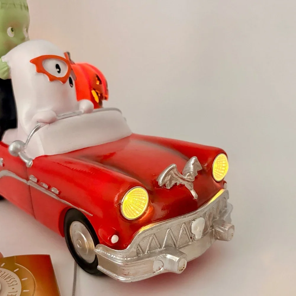 Halloween Retro Style  Frankenstein Ghost Black Cat Red Car Light Up